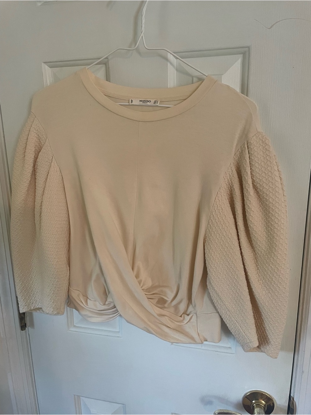 Mango Women's Cream Puff-Sleeve Twist Front Top